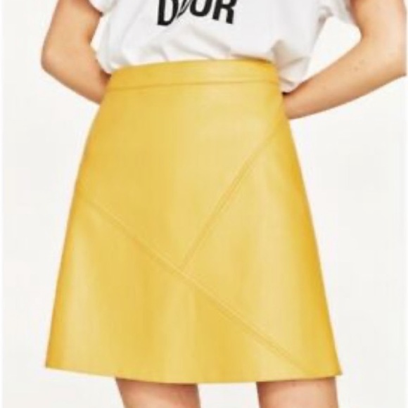 Zara Dresses & Skirts - Zara Basics Yellow Faux Leather Skirt